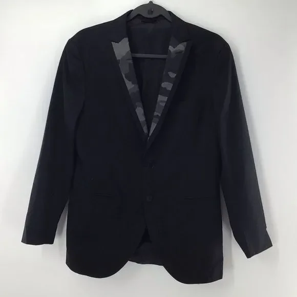 Tonello Black Grey Camouflage Trimmed Suit Jacket Italy Size Tonello Black Grey Camouflage Trimmed Suit Jacket Italy Size